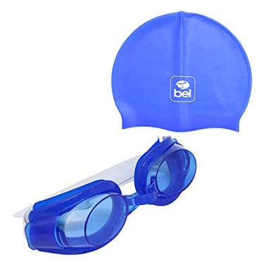 Imagem de Kit Óculos e Touca de Natação AZUL Infantil Criança BEL FIX