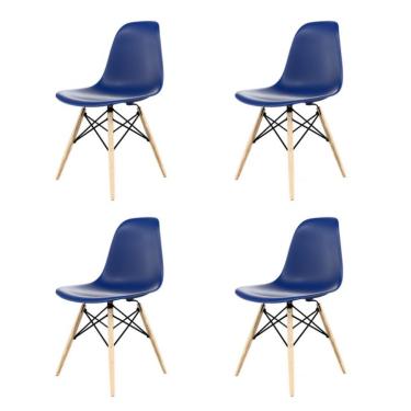 Imagem de Conjunto com 4 Cadeiras Eames DSW Azul e Madeira