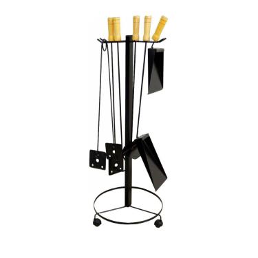 Imagem de Suporte e Kit Lareira e Fogão a Lenha Aço Carbono 80x35cm