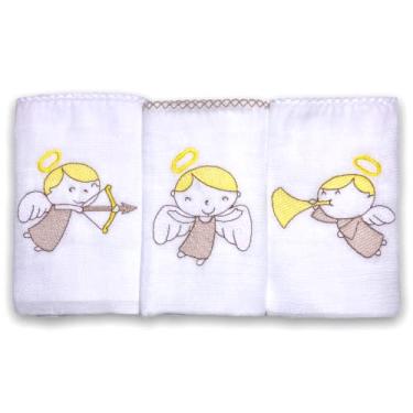Imagem de Kit 3 Fraldas De Pano para Bebê Bordada Anjo Branco