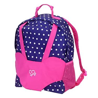Imagem de Mochila de transporte de boneca de viagem em azul-marinho e rosa choque | Serve para bonecas modernas, bonecas bebês e amigos de pelúcia de 45,7 cm