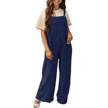 Imagem de Macacão de Botão, Macacão Elegante Solto Casual Sem Mangas Com Alças Macio para Encontros e Compras para Mulheres (XXL)