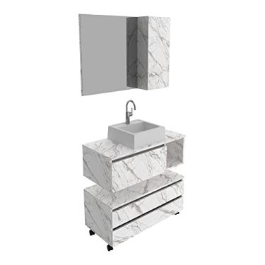 Imagem de Gabinete de Banheiro com Cuba e Espelheira 80cm Multimóveis Cr10094 Mármore Branco