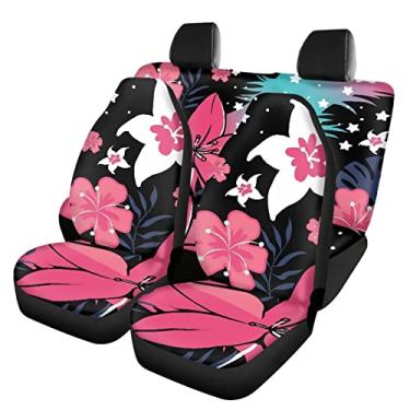 Imagem de Capas de assento de carro personalizadas ajustadas universais 2 peças de protetor de assento de carro dianteiro com banco traseiro traseiro impressão de hibisco rosa personalizado macio durável