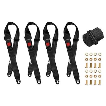 Imagem de Bravokit Cinto de segurança universal com 2 pontos ajustáveis kit de arnês para Go Kart, carrinho de golfe de clube em preto (137 cm com parafusos de instalação) (conjunto com 4)
