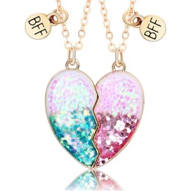 Imagem de DOYYCA Colar de melhor amigo, presente da amizade, colar magnético combinando coração unicórnio golfinho BFF para 2 meninas, Banhado a ouro, Sem Pedra Preciosa