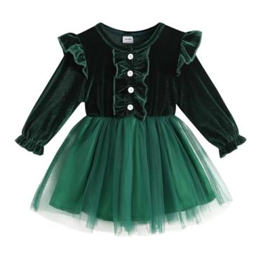 Imagem de Roupas infantis para meninas, vestido de Natal, com babados, xadrez vermelho, preto, saia de malha para outono e inverno, Vestido de tule verde, 4-5 Anos