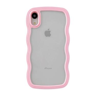 Imagem de Caseative Capa para iPhone Xr, linda moldura ondulada encaracolada à prova de choque macia compatível com capa para iPhone (rosa, iPhone Xr)