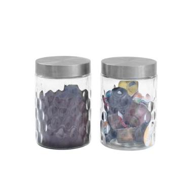 Imagem de Kit 2 potes de vidro com tampa inox bolhas redondo 1300ml - Mozcada, U