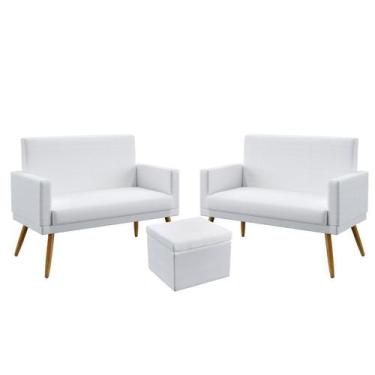 Imagem de 2 Poltronas Namoradeira Vega Estofada Com Rodapé Com Puff Quasar Couro