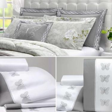 Imagem de Jogo de lençol bordado cama casal queen super moderno e elegante papil