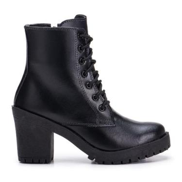 Imagem de Coturno Feminino Cano Curto Estiloso Salto Alto Tratorado com Cadarço 