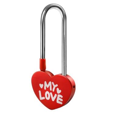 Imagem de Gradleen Cadeado de amor vermelho de 3,5 polegadas 50 mm, cadeado de coração único, cadeado de alumínio de metal My-Love para ponte Lovelock, casamento e aniversário (sem chave)