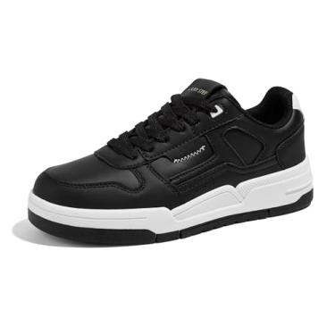 Imagem de LUCKY STEP Tênis feminino casual moderno com cadarço, cano baixo, plataforma confortável, antiderrapante, tênis, Preto, 41