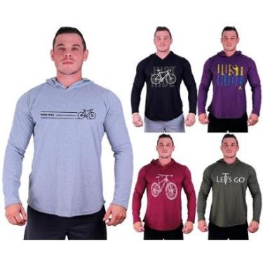 Imagem de Kit 5 Camisetas Manga Longa com Touca Longline Estampada Treino Academia Lazer Casual-Masculino