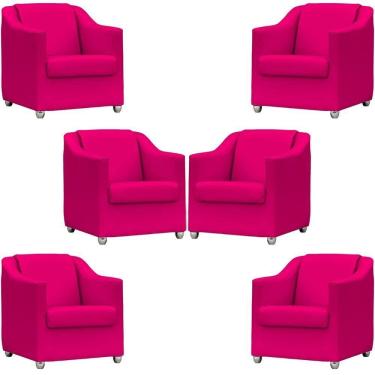 Imagem de Kit 6 Poltronas Mila Corino Pink Pé De Plástico Cromado - Pink, Corino