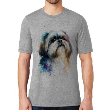 Imagem de Camiseta Cachorro Shih Tzu Watercolor - Foca na Moda, Cinza, P