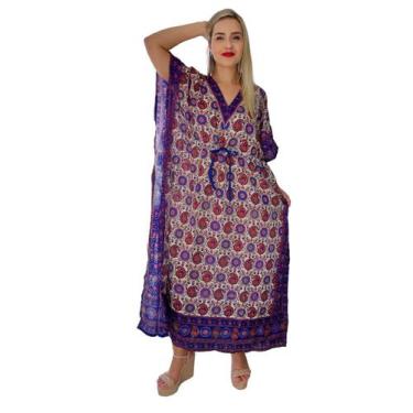 Imagem de Vestido Kaftan Indiano Longo Estampado Plus Size - Cod. 18010 - ALÉCI 