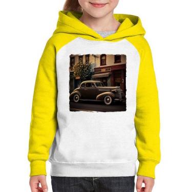 Imagem de Moletom Infantil Carro antigo na cidade - Foca na Moda, Branco, Amarel