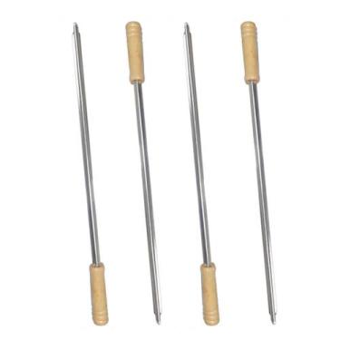 Imagem de 4un Espeto Simples Inox Cabo madeira churrasco 65cm aço - Araminas