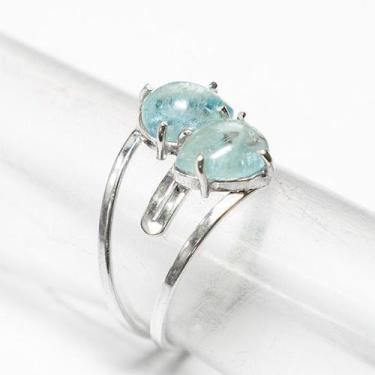 Imagem de Anel 2 Pedras Topazio Azul Gota Lisa Prata 950 Aro Ajustavel - Cristai