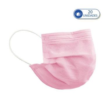 Imagem de 20 Máscaras Descartáveis Rosa com Filtro e Clipe para Nariz - Mascara