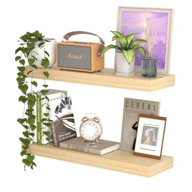 Imagem de Prateleiras flutuantes para decoração e armazenamento de parede, prateleiras de parede de madeira envernizada rústica 61 cm, prateleira de borda com suporte invisível conjunto de 2 para quarto, sala