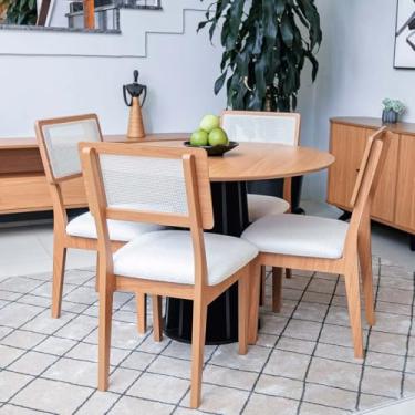 Imagem de Dalla Costa, Kit Mesa de Jantar Redonda 4 Cadeiras Encosto Tela 100% MDF Preto Cesare Claro Dalla Costa