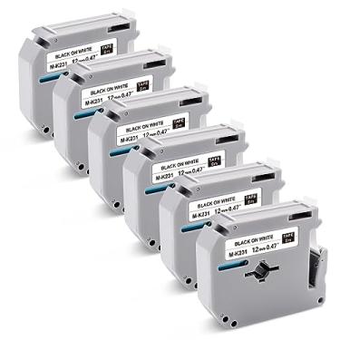Imagem de Pacote com 6 M-K231 compatível com Brother P-Touch MK231 M-K231s Fita M preta sobre branca 12 mm 0,47 polegadas para Brother Label Maker PT-M95 PT-90 PT-70 PT-65 PT-45, 8 m