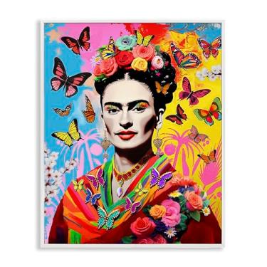 Imagem de Stupell Industries Design de parede giclée emoldurado por Jess Stempel, borboletas excêntricas, Frida, moldura branca, 40,6 x 50,8 cm
