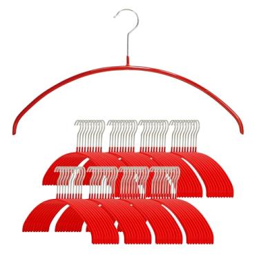 Imagem de Mawa Cabides largos, cabide de aço com revestimento antiderrapante, para camisas, blazers, botões, camisetas, gancho rotativo de 360 graus, conjunto de 140, vermelho