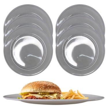 Imagem de 6 Pratos Melamina Cinza 25,5cm Buffet Restaurante Hotel - Fx