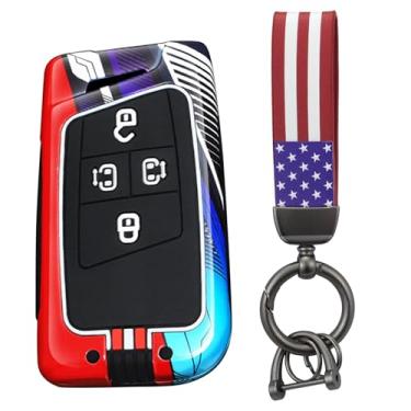 Imagem de HIBEYO Capa de chaveiro de 4 botões compatível com Volkswagen Passat Golf Alltrack Atlas Jetta Skoda Superb A7 Kodiaq Tiguan Acessórios Capa de chave pintada de metal com chaveiros da bandeira dos EUA