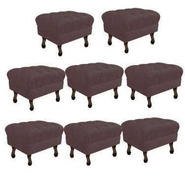 Imagem de Kit 08 Puff Retrô Capitonê Decorativo  Pé em Madeira Sala de Estar Rec