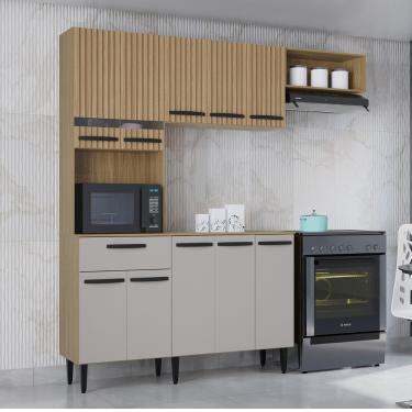 Imagem de Cozinha Compacta Suspensa 5 Portas e 1 Gaveta 163cm Isis A521 Poquema - Damasco/ Ripado...