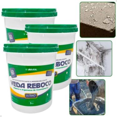 Imagem de Veda Reboco 1Kg Kit 3 Selante Massas e Rebocos Umidade Mofo - VBrasil