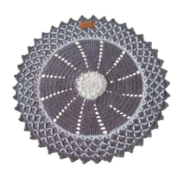 Imagem de Kit Com 4 Sousplat Em Crochê Artesanal 35Cm Branco E Cinza