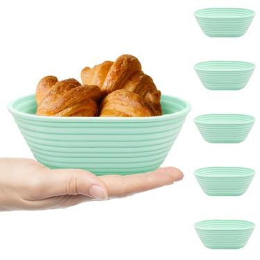 Imagem de Banneton de silicone, cestas de pão de fermento (conjunto de 5, 16,5 polegadas), mini tigelas ovais, suprimentos para assar pão, cesta à prova de banneton para assar massa fermentada