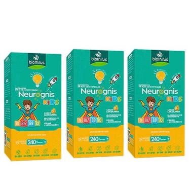 Imagem de Kit 3 Neurognis Kids Vitaminas B12, B9, B3, B6 Laranja 240ml - Biofhit