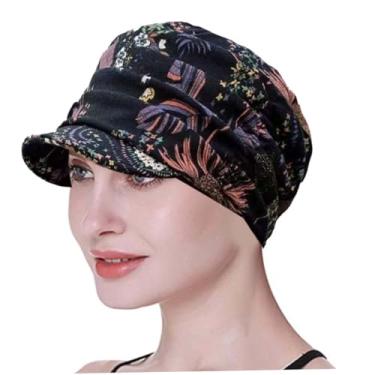 Imagem de Havamoasa Boné floral plissado de aba curta, chapéus femininos de inverno (preto, tamanho único)