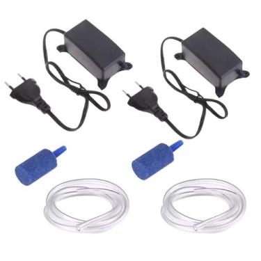 Imagem de Kit 2 Compressor 220V 2 Mangueira 2 Pedra Aquario Betta Pet - SOMA
