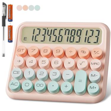 Imagem de DECKLIT Calculadora de mesa com bateria – Tela LCD extra grande de 12 dígitos de 12 polegadas, botões grandes fáceis de pressionar, tela de 15 inclinações para crianças (verde e rosa)