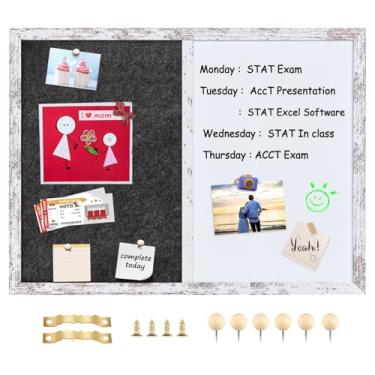Imagem de Umtiti Quadro de avisos quadro de avisos Dark Gary Felt Board Combo para escritório, escola, cozinha, quarto, moldura de madeira branca, 45 cm x 59,9 cm, quadro branco + BK-4560WH