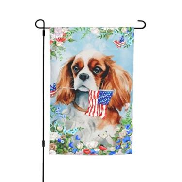 Imagem de Cavalier King Charles Spaniel Patriótico EUA Borboleta Lindas Gerânios Flores Cavalier King Charles Spaniel Patriótico EUA Borboleta Linda Gerânios Flores Bandeira de Jardim 30,5 x 45,7 cm Dupla Face