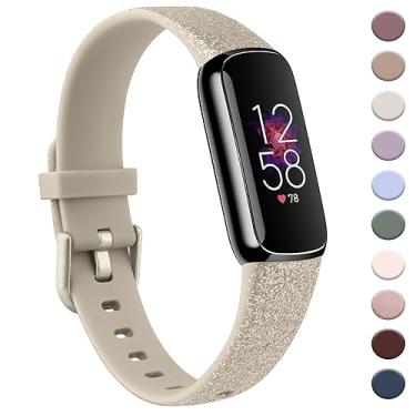 Imagem de AK Pulseira esportiva compatível com Fitbit Luxe para mulheres e homens, pulseiras esportivas de substituição de silicone macio para Fitbit Luxe rastreador de fitness e bem-estar (grande, dourado champanhe brilhante)