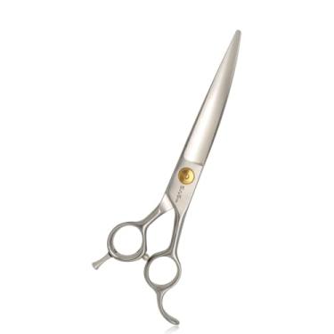 Imagem de 7,5 polegadas cão cuidado tesoura profissional, tesoura curva de animais de estimação, 30 graus curva lâmina, cobalto aço corte tesoura para cães gatos rosto e patas