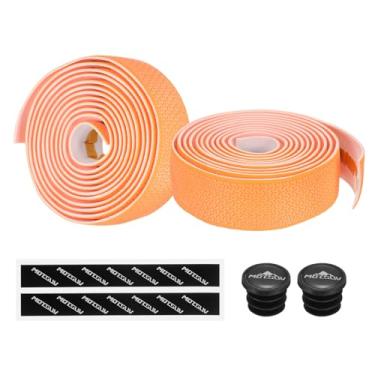 Imagem de PATIKIL Fita de guiador de bicicleta de EVA PU, 1 par de fita ergonômica para barra de bicicleta, conforto único, com plugues de extremidade e costas adesivas para dobrar ciclismo de estrada, laranja