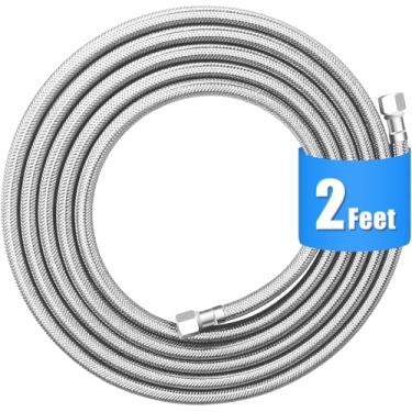 Imagem de Linha de água para geladeira – Mangueira de água trançada de aço inoxidável premium de 6 m, tubo interno PEX de grau alimentício, linha de água de geladeira com acessórios de 0,6 cm para máquina de