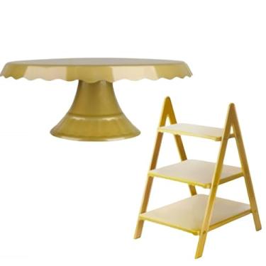 Imagem de Kit Decoração Escadinha P/ Doce Lembrancinhas Festa Aniversário Suporte Bolo (Dourado)