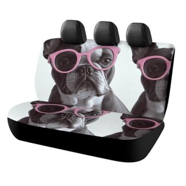Imagem de VFKLT Capa de assento de carro impermeável universal protetor de assento de carro buldogue francês óculos rosa capas de banco traseiro protetor de assento interior automotivo acessórios para a maioria